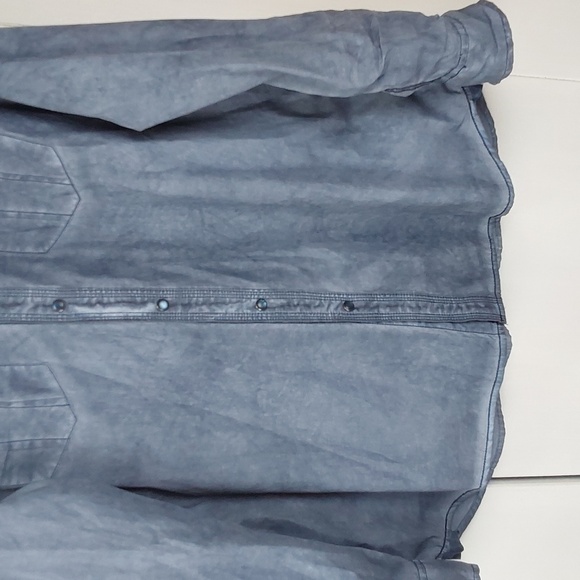 North River Outfitters Blue Cotton Denim Distressed BLUE pearl Snap shirt Sz.L - Picture 3 of 9